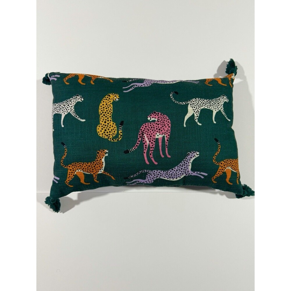 Green Multicolor Leopard Print Luxury  Decorative Pillow with Tassels